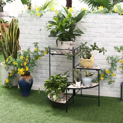 Folding flower stand in metal with ceramic plates, 4 steps