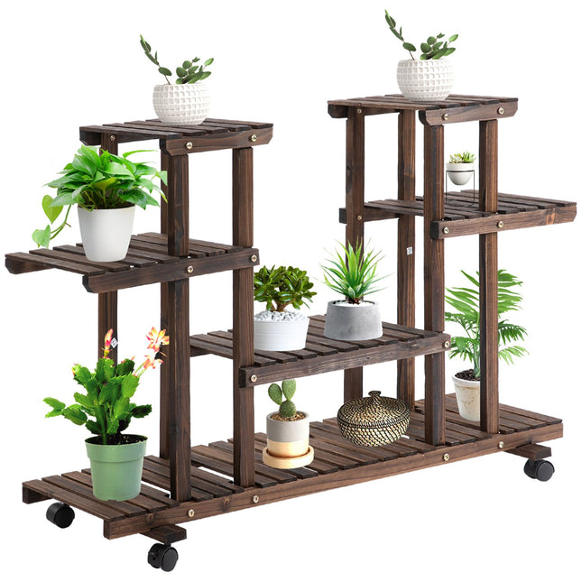 Plant shelf in solid wood in four levels, charred finish