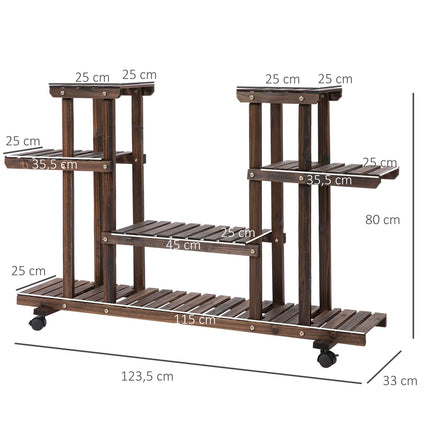 Plant shelf in solid wood in four levels, charred finish