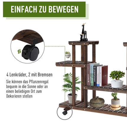 Plant shelf in solid wood in four levels, charred finish