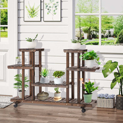 Plant shelf in solid wood in four levels, charred finish