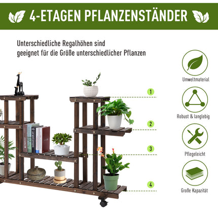 Plant shelf in solid wood in four levels, charred finish