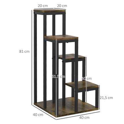 Multifunctional plant stand in 4 levels, brown, 40x40x81cm