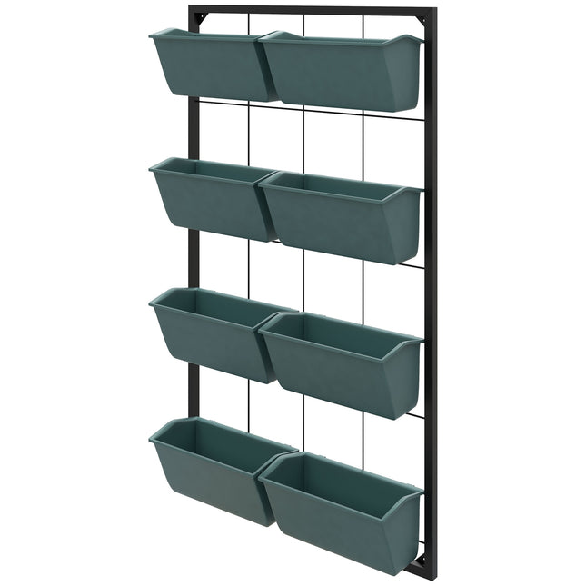 Wall-hung flower stand with 8 pots - Dark green