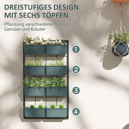Bloemenstandaard plantenstandaard met 8 potten wandgemonteerde plantentrap bloemenplank voor tuin donkergroen 52,5 x 14 x 90 cm