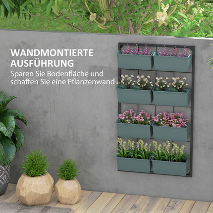 Bloemenstandaard plantenstandaard met 8 potten wandgemonteerde plantentrap bloemenplank voor tuin donkergroen 52,5 x 14 x 90 cm