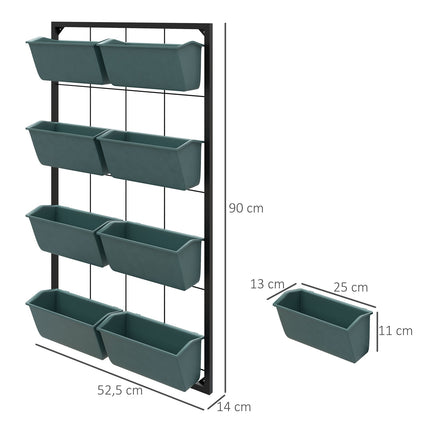 Bloemenstandaard plantenstandaard met 8 potten wandgemonteerde plantentrap bloemenplank voor tuin donkergroen 52,5 x 14 x 90 cm