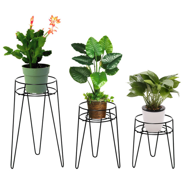 Set of 3 plant stands in black metal for 16 cm pots