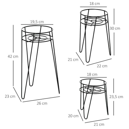 Bloemenstandaard Set Van 3 Metalen Plantenstandaard Set Bloemenkruk Bloempothouder Plantenkruk Voor Bloempot Tot Diameter 16 Cm Zwart