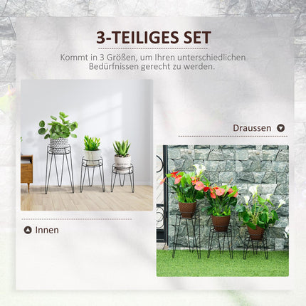 Bloemenstandaard Set Van 3 Metalen Plantenstandaard Set Bloemenkruk Bloempothouder Plantenkruk Voor Bloempot Tot Diameter 16 Cm Zwart
