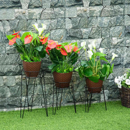 Bloemenstandaard Set Van 3 Metalen Plantenstandaard Set Bloemenkruk Bloempothouder Plantenkruk Voor Bloempot Tot Diameter 16 Cm Zwart