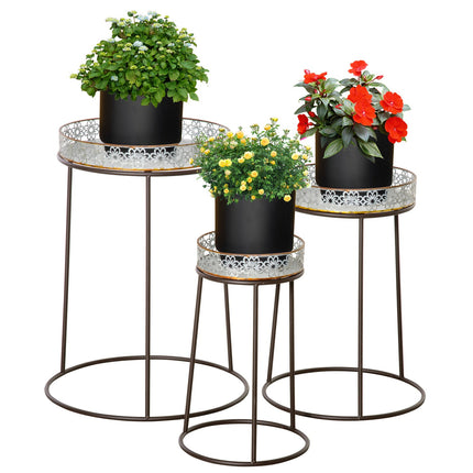 Stackable flower stands in metal, coffee/silver, 3 pcs