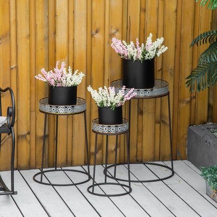 Stackable flower stands in metal, coffee/silver, 3 pcs