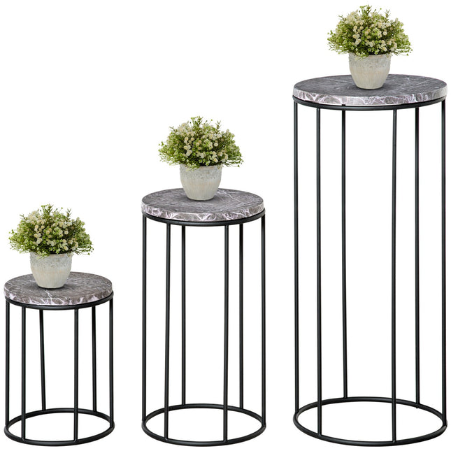 Stackable flower stands in marble look, set of 3, decorative