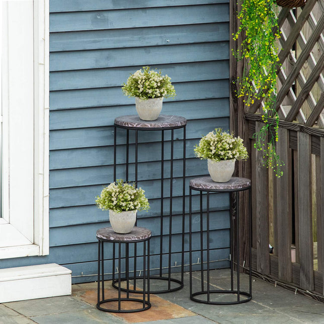 Stackable flower stands in marble look, set of 3, decorative