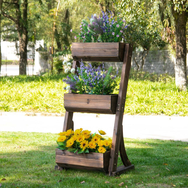 Wooden flower stand, brown, 61 x 48 x 118 cm