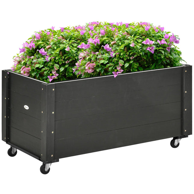 Raised garden bed with wheels, solid wood, 89 x 48 x 47 cm