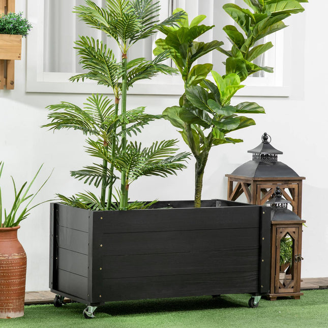 Raised garden bed with wheels, solid wood, 89 x 48 x 47 cm