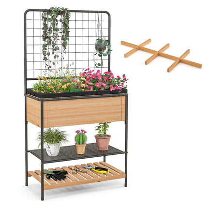 Flower box with trellis & 2 tier shelves & removable divider 80 x 38 x 150 cm