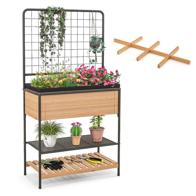 Flower box with trellis & 2 tier shelves & removable divider 80 x 38 x 150 cm