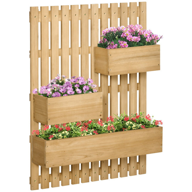 Movable raised garden bed in solid wood with trellis, 60x16x80 cm