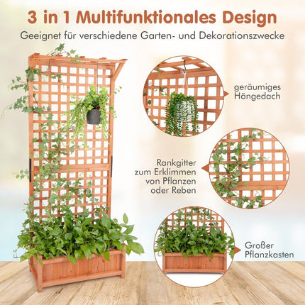 Flower box with trellis & roof & trellis & drainage holes Planter box 75 x 33 x 181 cm