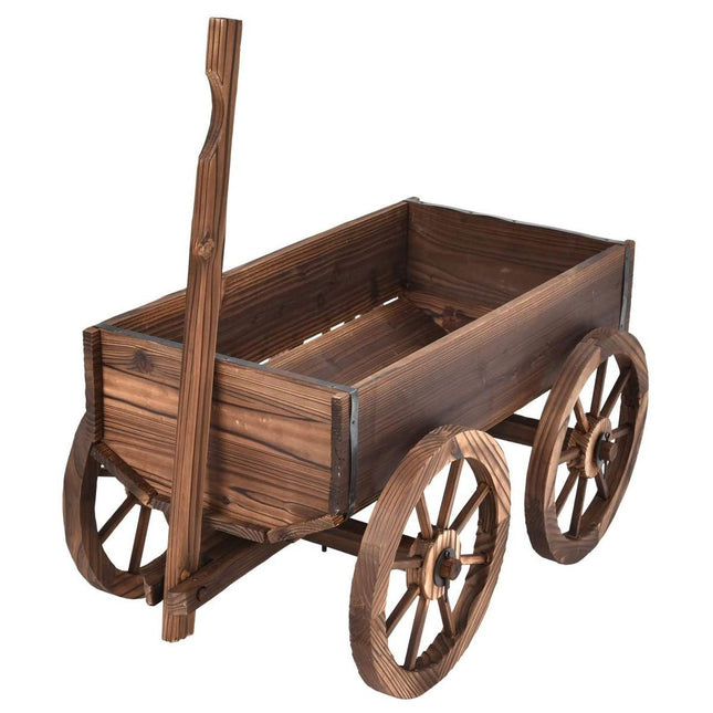 Flower cart wooden plant cart with 4 wheels flower cart 140 x 43 x 53.5 cm brown