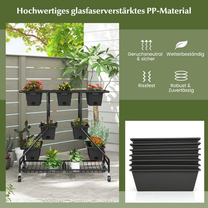Flower stand with flower boxes flower stairs with wheels 100 x 56 x 99 cm black