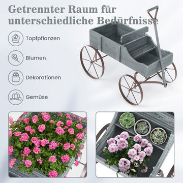 Flower stand wooden trolley plant trolley flower trolley with metal wheels 62 x 34 x 60 cm grey