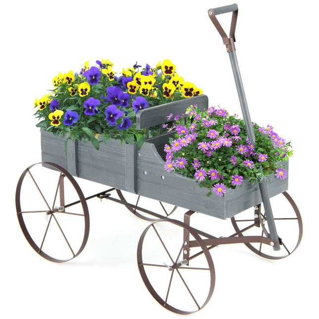 Flower stand wooden trolley plant trolley flower trolley with metal wheels 62 x 34 x 60 cm grey
