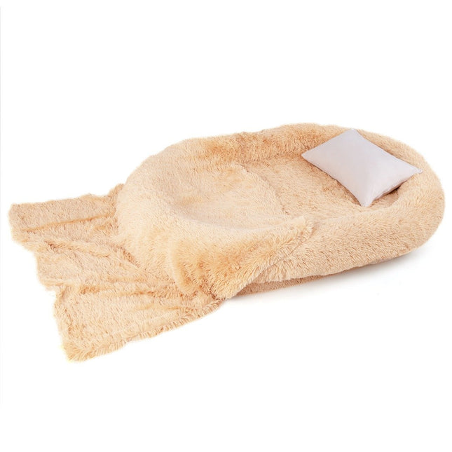 Fluffy dog bed for people & dogs with washable dog blanket 171 x 115 cm brown