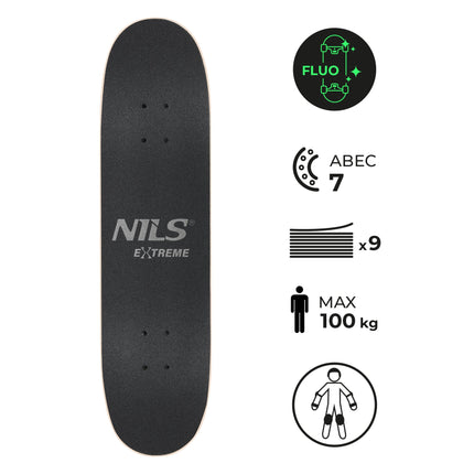 Fluorescent Skateboard with Glow Wheels, 9-Ply Deck