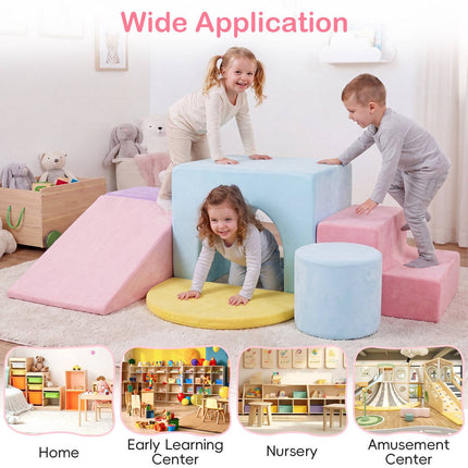 Foam Building Blocks 6-Piece Set for Climbing and Crawling, Pink, Velvet Cover