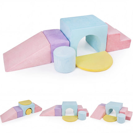 Foam Building Blocks 6-Piece Set for Climbing and Crawling, Pink, Velvet Cover