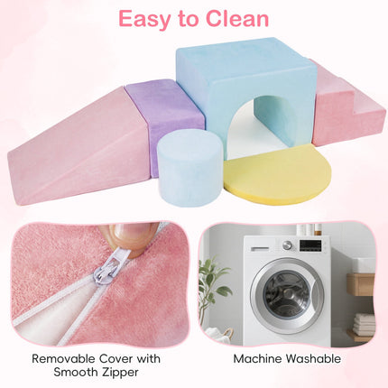 Foam Building Blocks 6-Piece Set for Climbing and Crawling, Pink, Velvet Cover