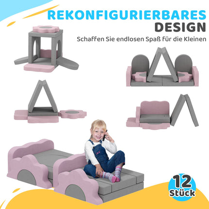 Foam Climbing Blocks Set, 12-Piece, Gray/Pink Cord Cover