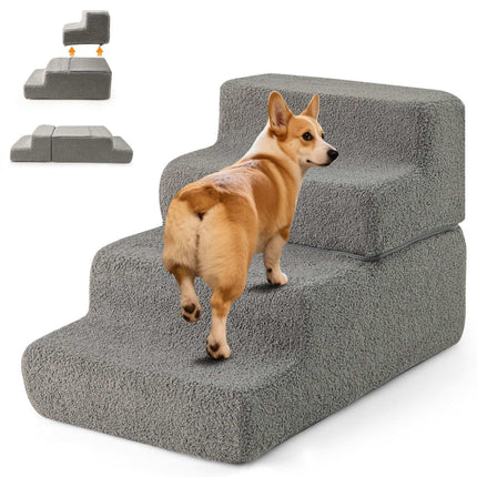Foam Pet Stairs, 4-Step, Non-Slip, Washable Cover, Gray