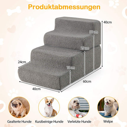 Foam Pet Stairs, 4-Step, Non-Slip, Washable Cover, Gray