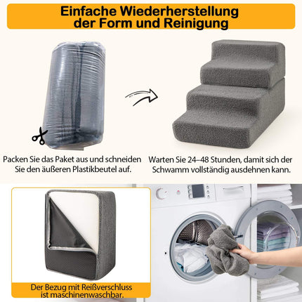 Foam Pet Stairs, 4-Step, Non-Slip, Washable Cover, Gray