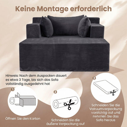 Foam Sofa & Ottoman Set with Pillows – Grey Corduroy