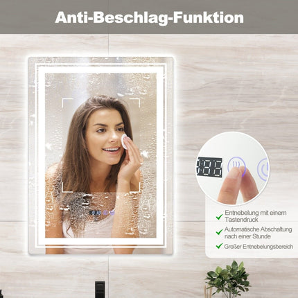 Fog-free LED bathroom mirror with 3 light colors & memory function Illuminated wall mirror