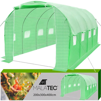 Foil Garden Tunnel Greenhouse 4x3x2 m with 8 Windows, 12 m2, Green