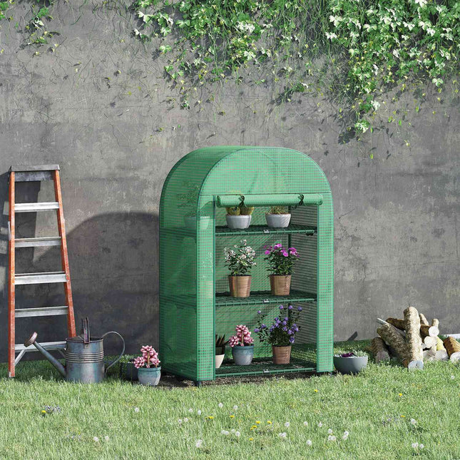 Mini Metal Greenhouse - 3 shelves, green, 80x49x120 cm