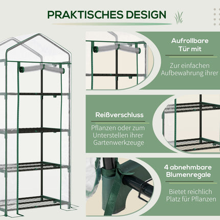 Green cold frame Greenhouse for tomatoes, 4 shelves, 70x50x160 cm
