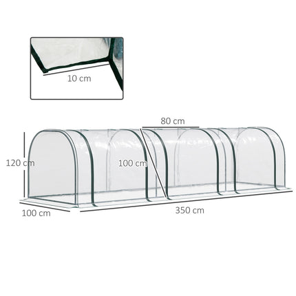 Greenhouse With Door, Steel Frame, 350x100x80 cm, Green