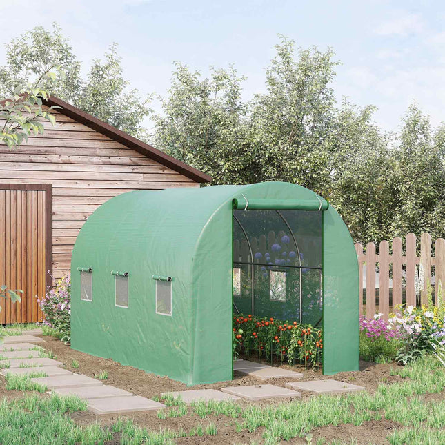 Greenhouse foil tunnel with window, 350x200x200 cm, green