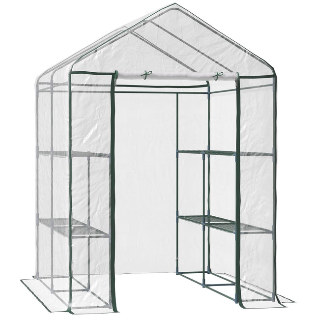 Walk-In greenhouse with shelves - Steel PVC frame