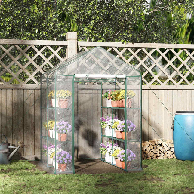 Walk-In greenhouse with shelves - Steel PVC frame