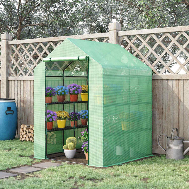 Walk-In Greenhouse - 8 shelves, steel frame, PE cover