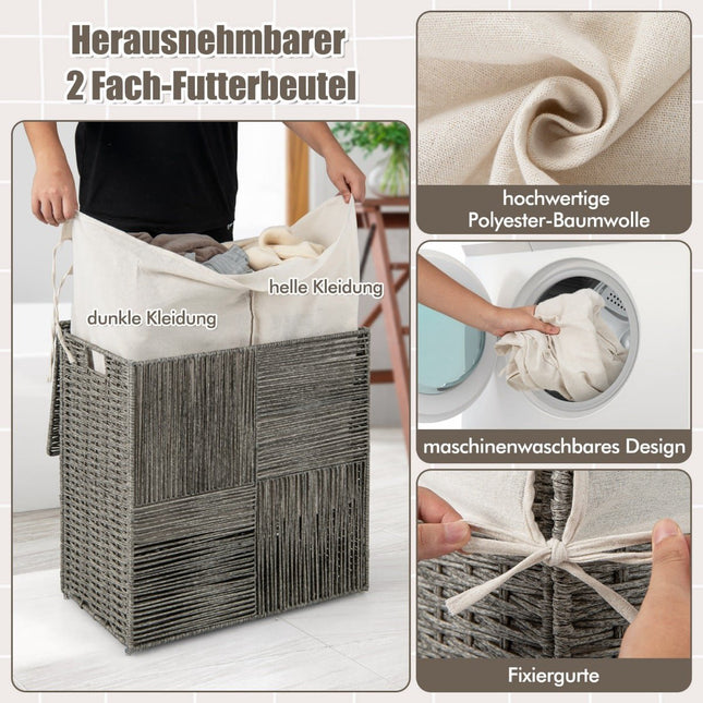 Foldable 110L Rattan Laundry Basket with Lid and Handles